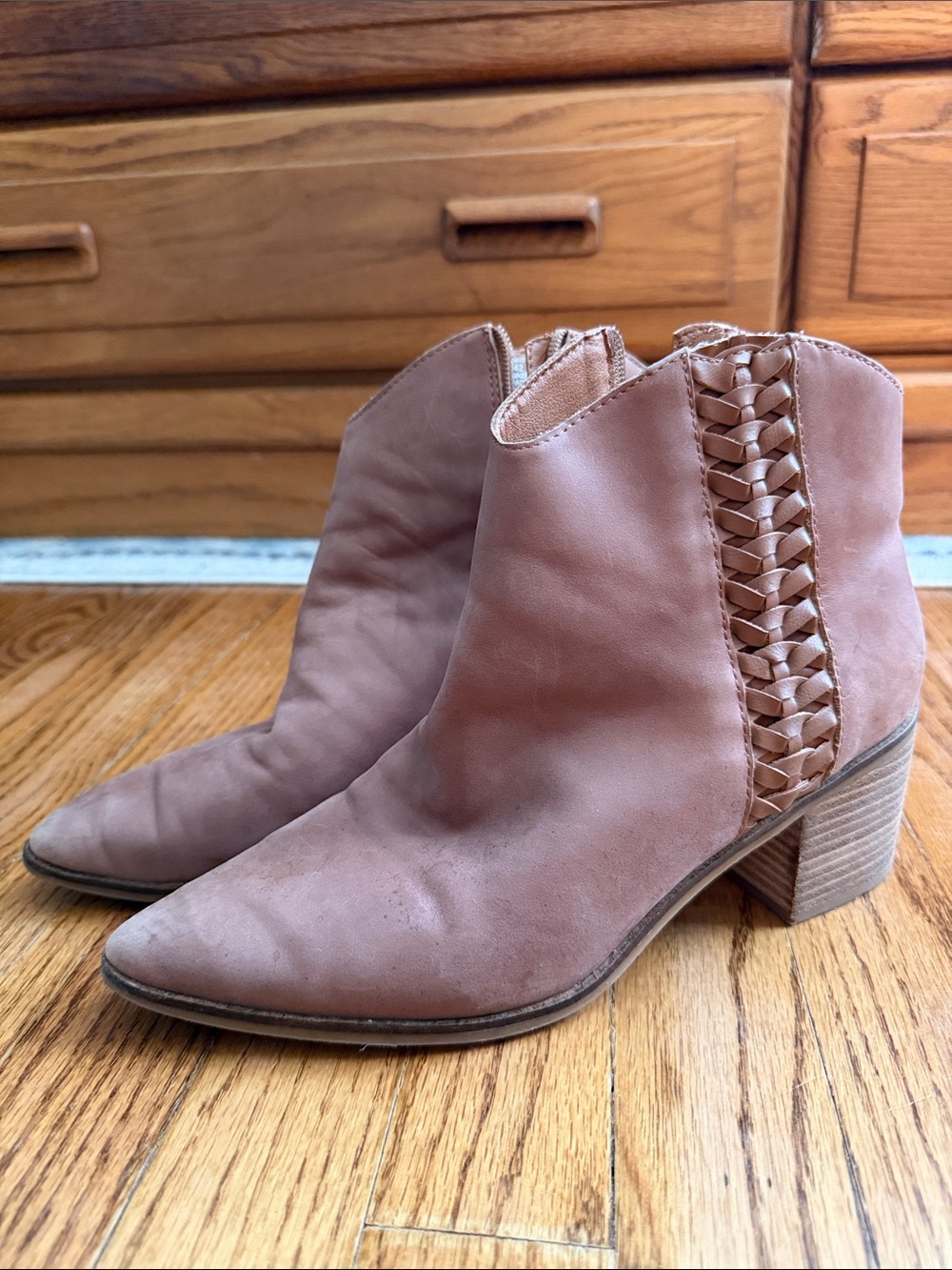 Lucky Brand- Cosmio Taupe Ankle Boots with Braided Detail